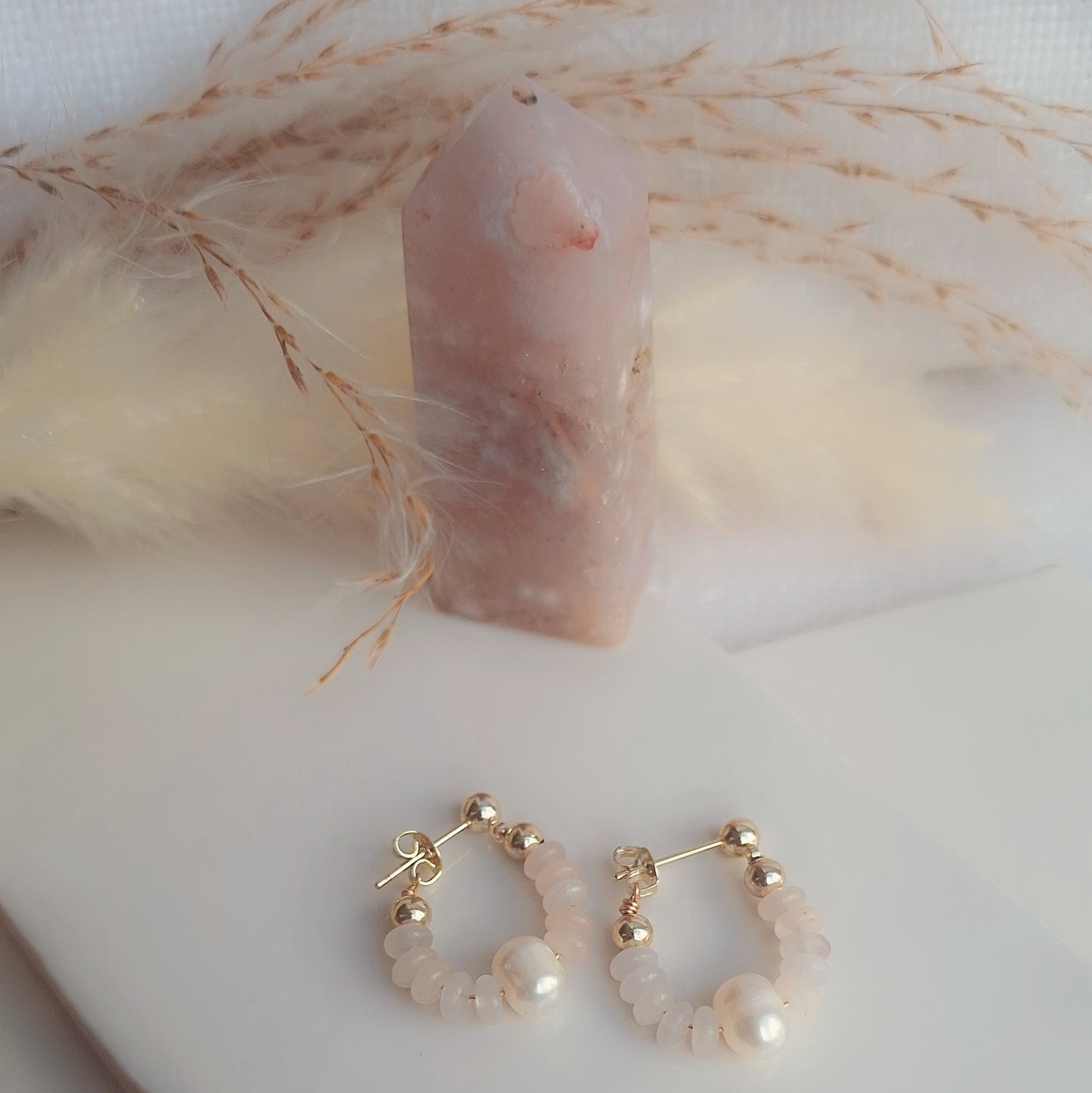 PINK & WHITE NATURAL STONE PEARL EARINGS