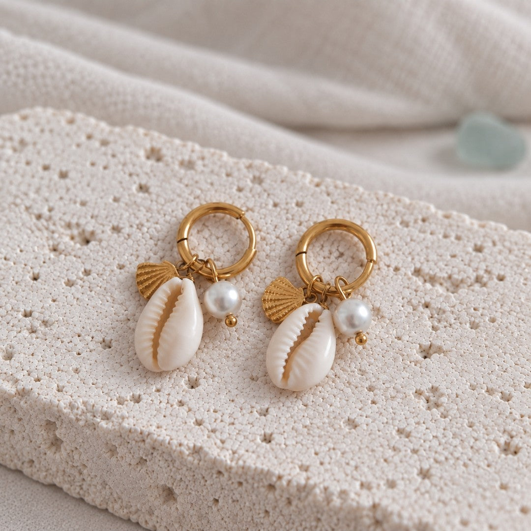 Natural Cowrie Shell Hoop Earrings