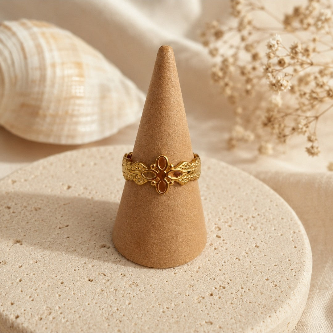 Golden Boho Mosaic Adjustable Ring