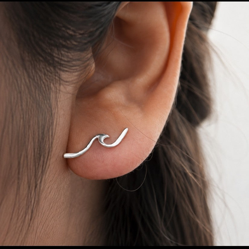 925 Sterling Silver Wave Stud Earrings