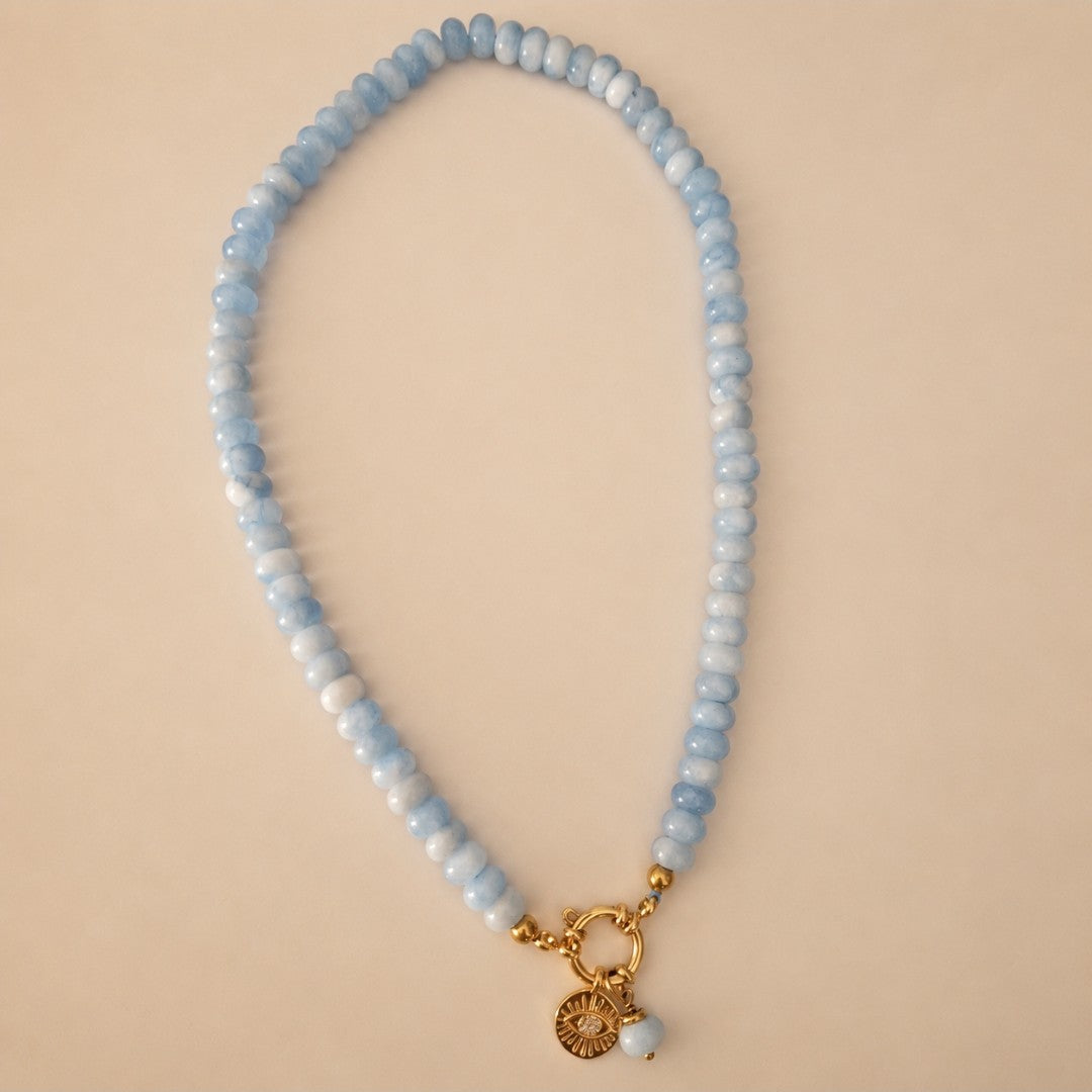 Natural Blue Quartz Evil Eye Charm Necklace