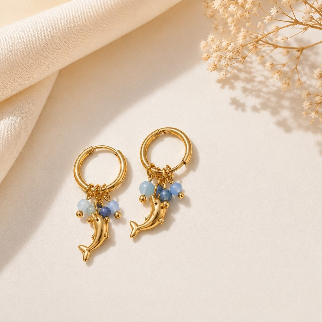 Ocean Breeze Dolphin Huggie Earrings