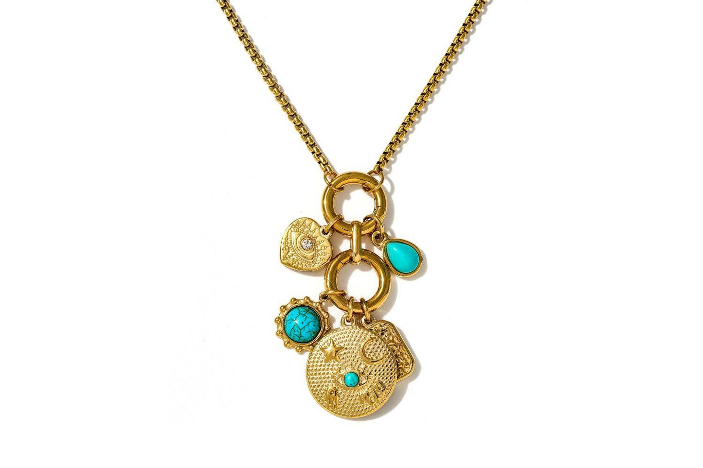 Hemani Turquoise Howlite & Gold Long Charm Pendant Necklace