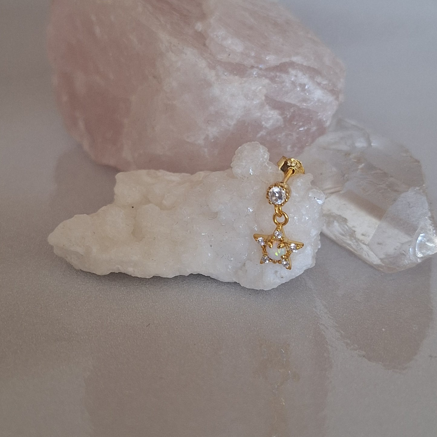 MOON STONE STAR DROP EARING