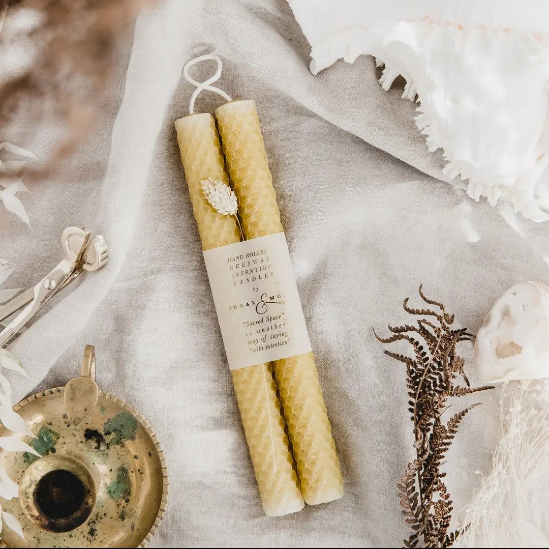 HAND ROLLED BEESWAX CANDLE SET OF TWO // HONEY