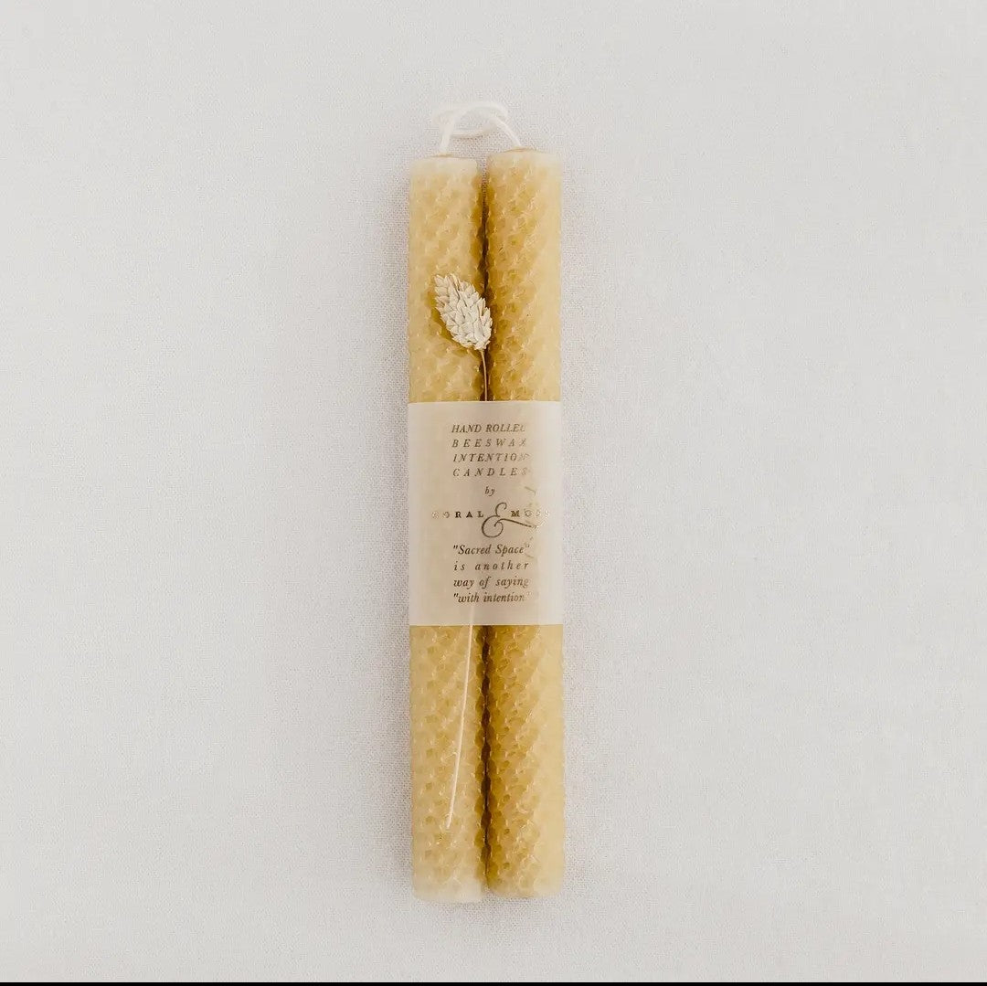 HAND ROLLED BEESWAX CANDLE SET OF TWO // HONEY