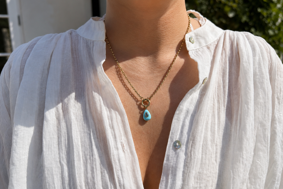 Thalia Fleurette Turquoise Howlite Gold Teardrop Pendant Necklace