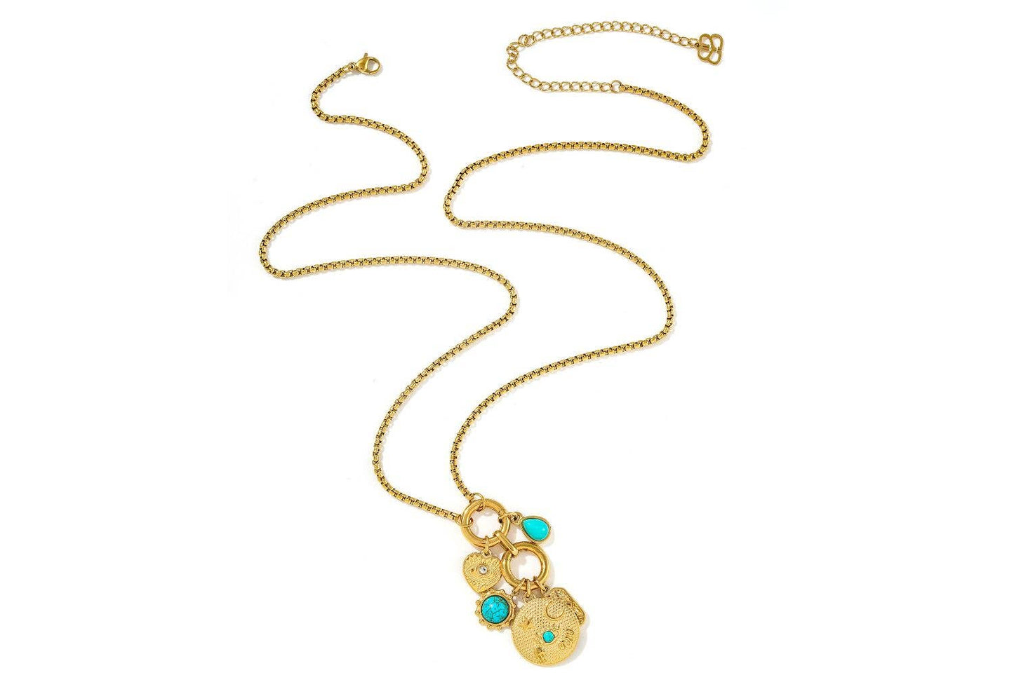 Hemani Turquoise Howlite & Gold Long Charm Pendant Necklace