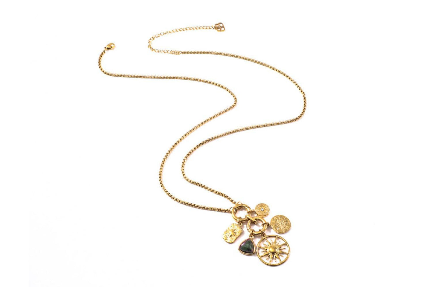 Hemani Gold & Epidote Detachable Charm Long Pendant Necklace