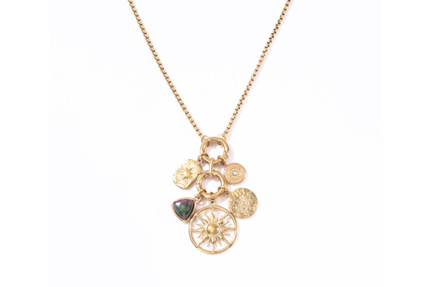 Hemani Gold & Epidote Detachable Charm Long Pendant Necklace