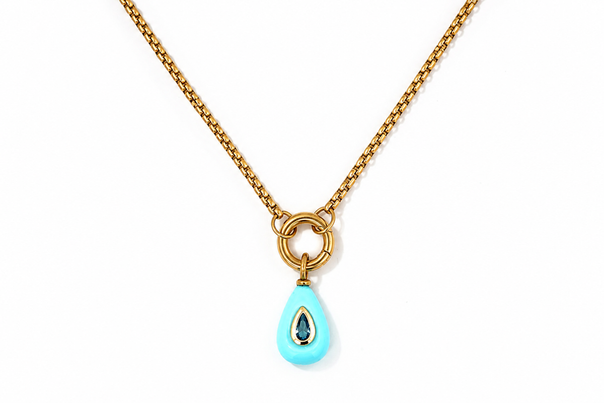 Thalia Fleurette Turquoise Howlite Gold Teardrop Pendant Necklace