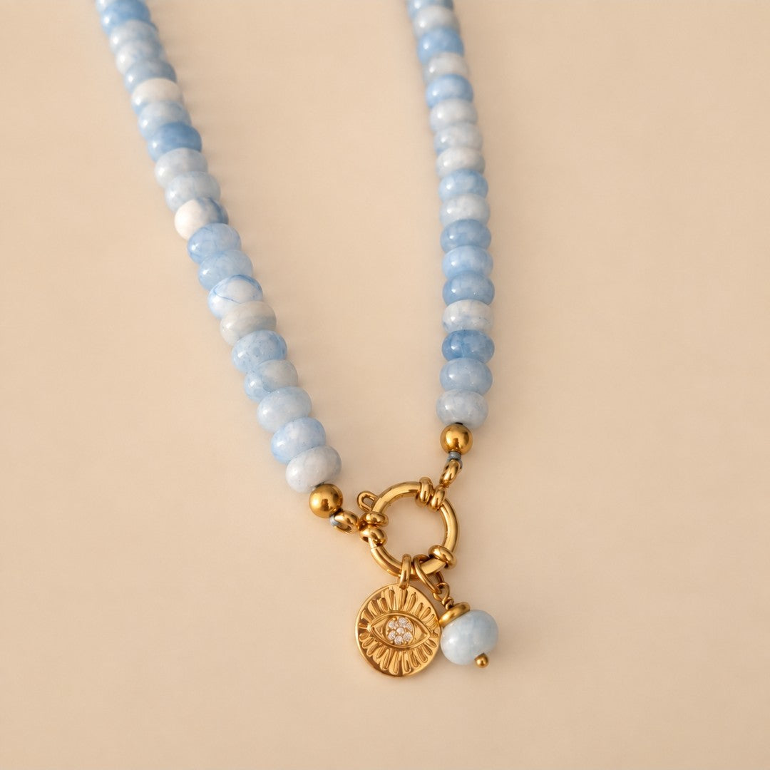 Natural Blue Quartz Evil Eye Charm Necklace