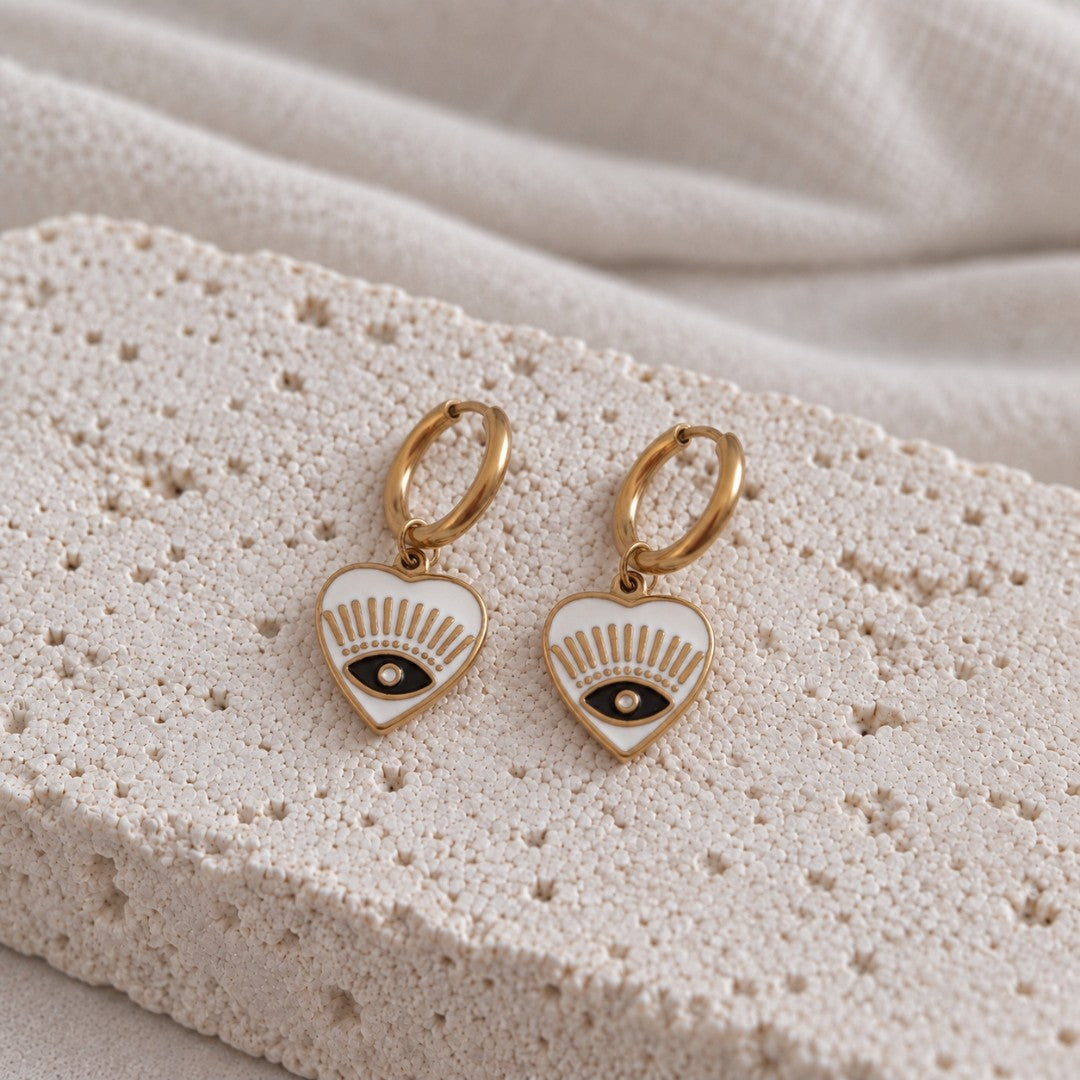 Black Evil Eye Heart Hoop Earrings