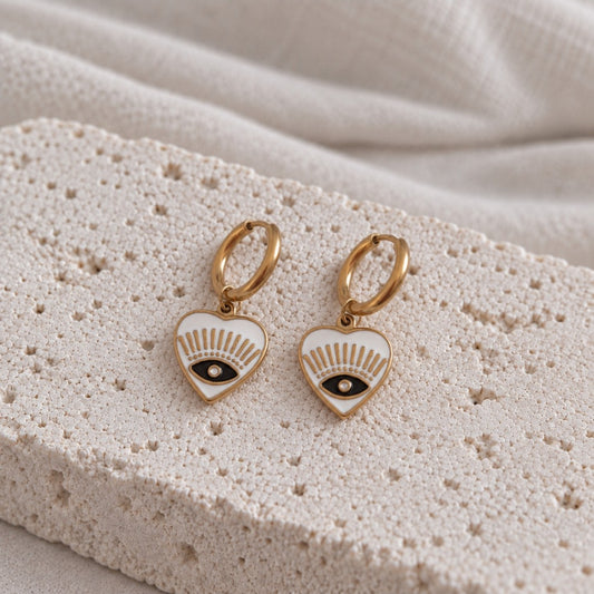 Black Evil Eye Heart Hoop Earrings