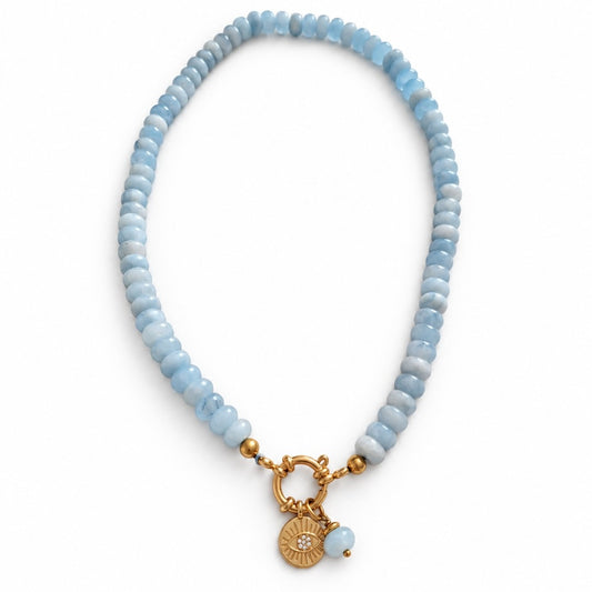 Natural Blue Quartz Evil Eye Charm Necklace