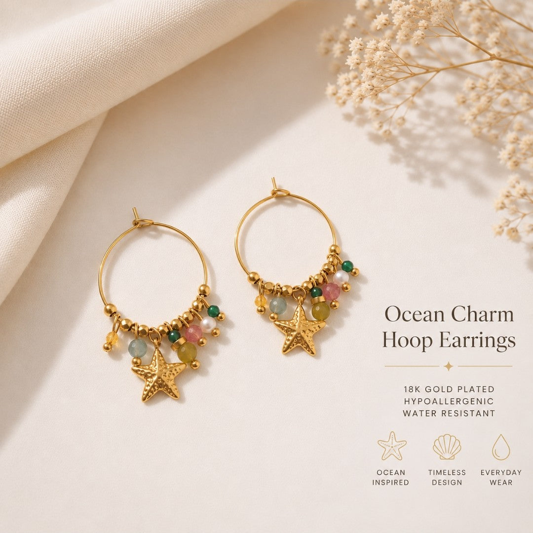 Coastal Star Charm Hoop Earrings