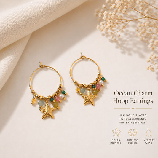 Coastal Star Charm Hoop Earrings