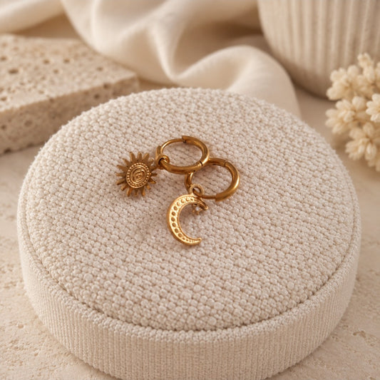 Celestial Sun & Moon Waterproof Huggie Hoop Earrings