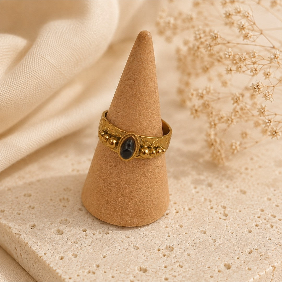 Black Natural Stone Boho Ring
