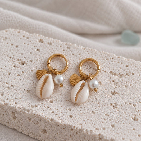 Natural Cowrie Shell Hoop Earrings