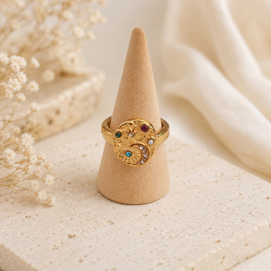 Celestial Moon & Gemstone Ring