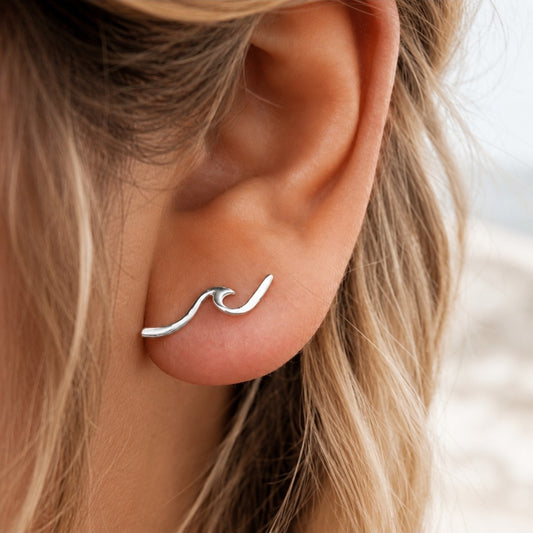 925 Sterling Silver Wave Stud Earrings