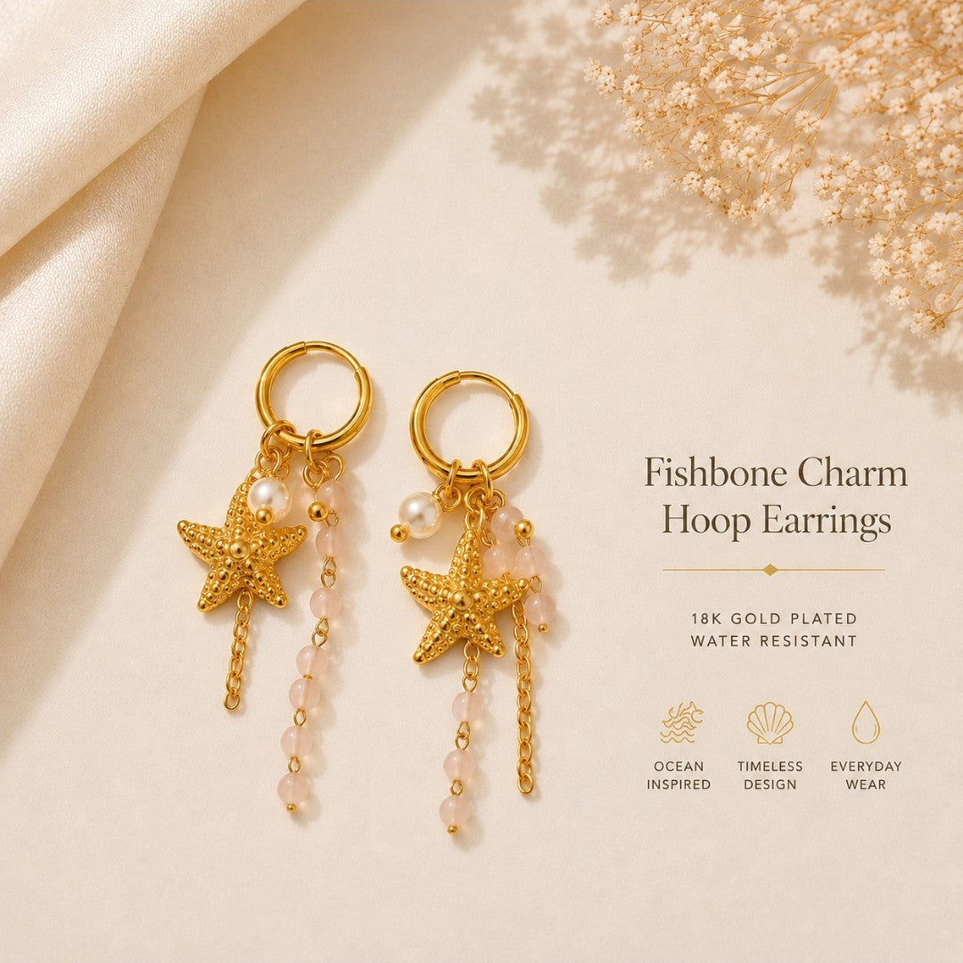Blush Starfish Charm Hoop Earrings