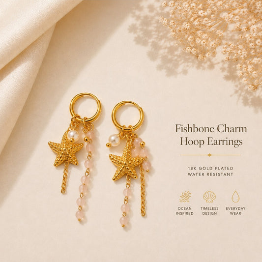 Blush Starfish Charm Hoop Earrings