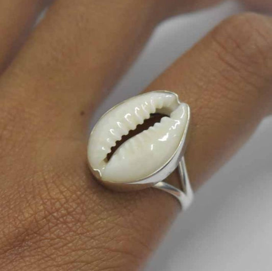 Silver Cowrie Shell Ring