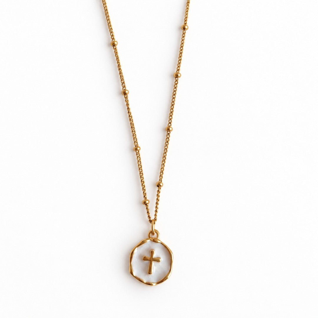 Pearlescent Cross Pendant Necklace