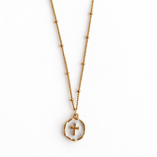 Pearlescent Cross Pendant Necklace