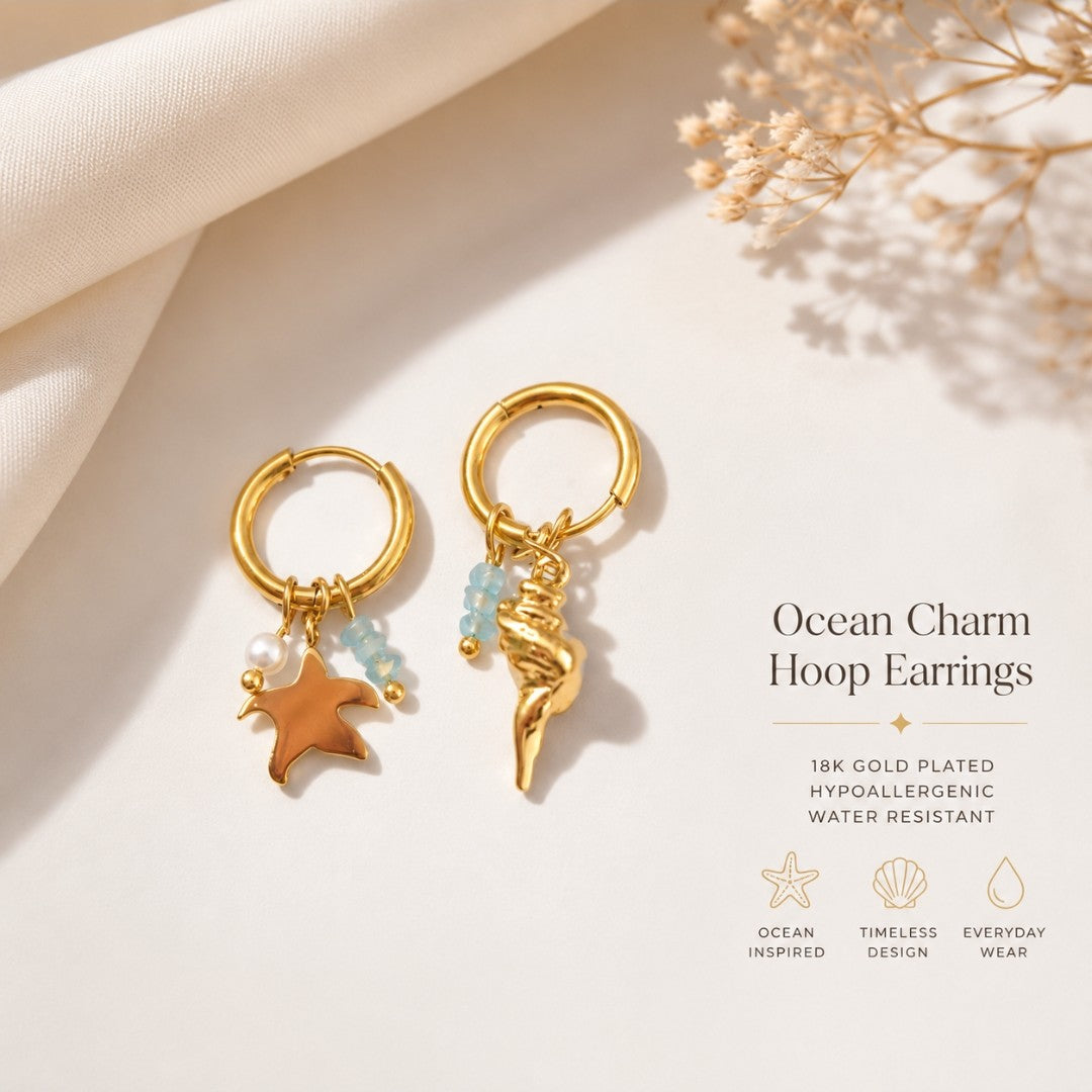 Ocean Treasure Charm Hoops