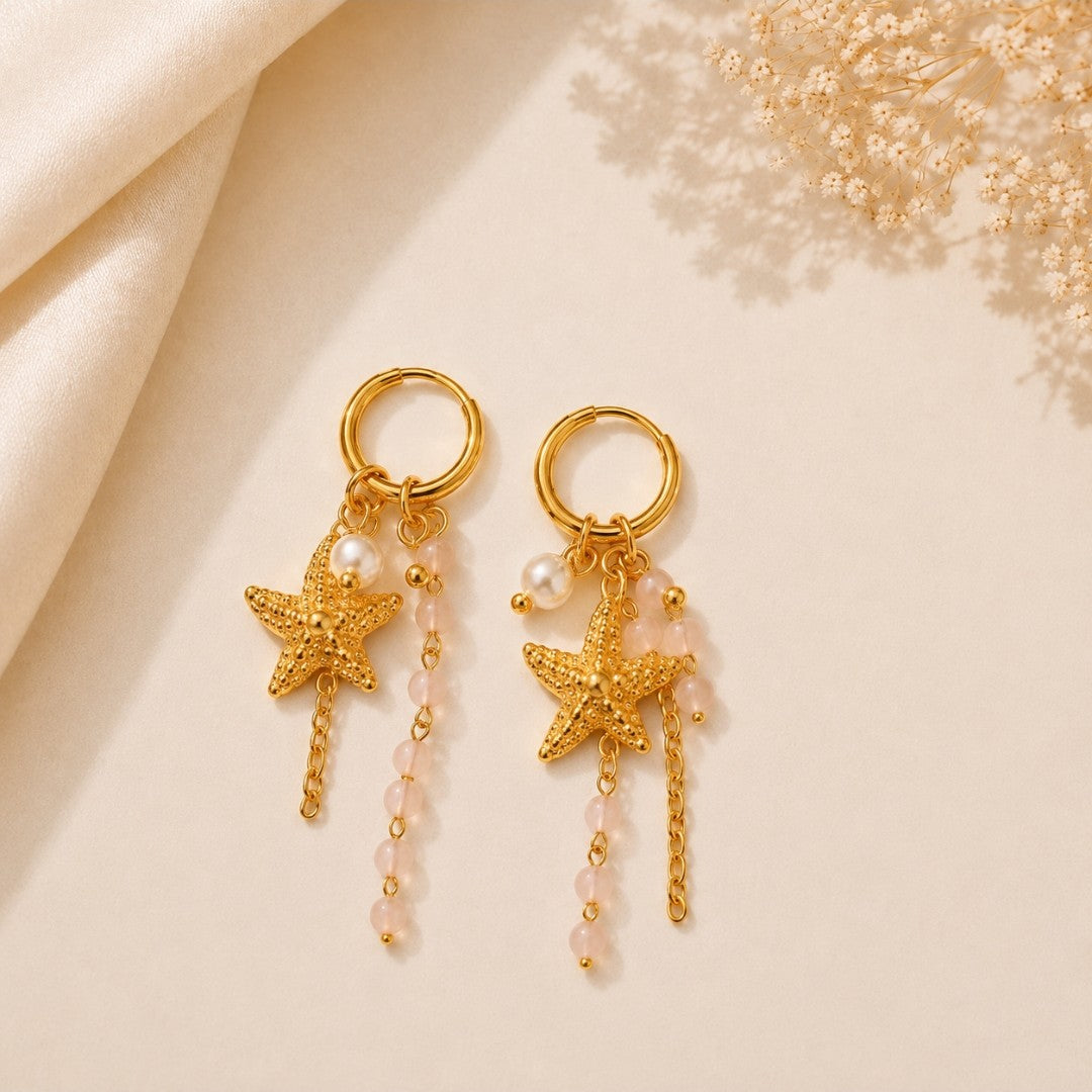Blush Starfish Charm Hoop Earrings