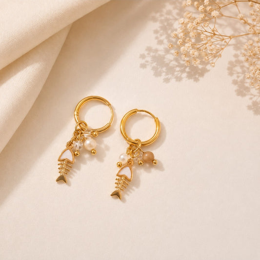 Ocean Fish Charm Hoop Earrings